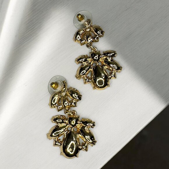 Vintage Light Pink Gold Tone Pierced Earrings Faux White Pearls & Acrylic Stones - Picture 3 of 4